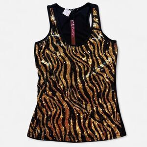Gold sequin zebra print tank top new with tags NWT